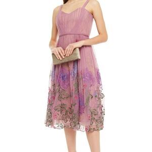 Marchesa Notte Floral Embroidered Midi Dress Summer Wedding Guest